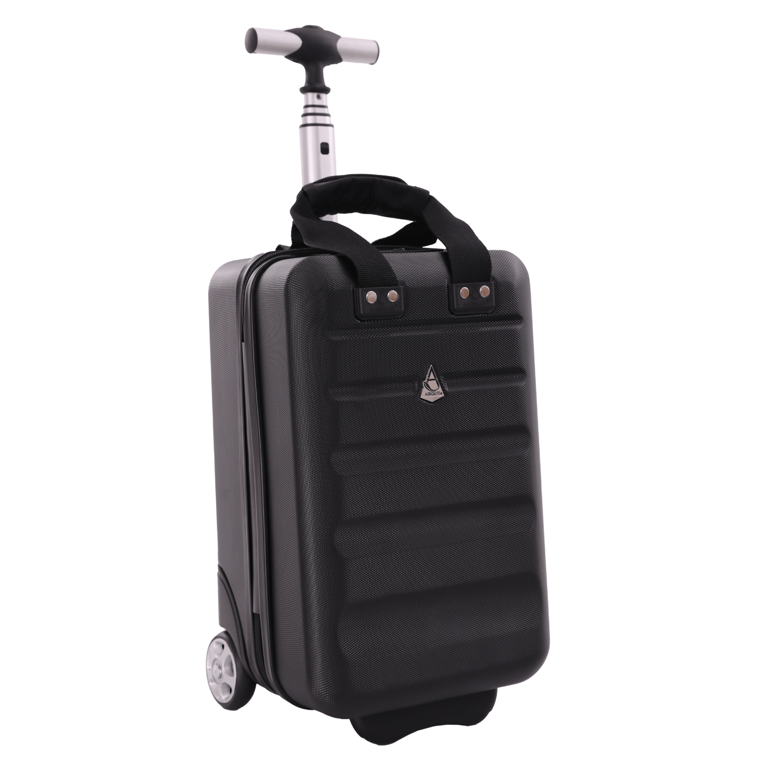 Aerolite 40x20x25cm Ryanair Maximum Under Seat Lightweight Eco Friendly Hard Shell Carry On Hand Cabin Luggage Travel Suitcase with 2 Wheels and TSA Approved Lock Black - Aerolite UK