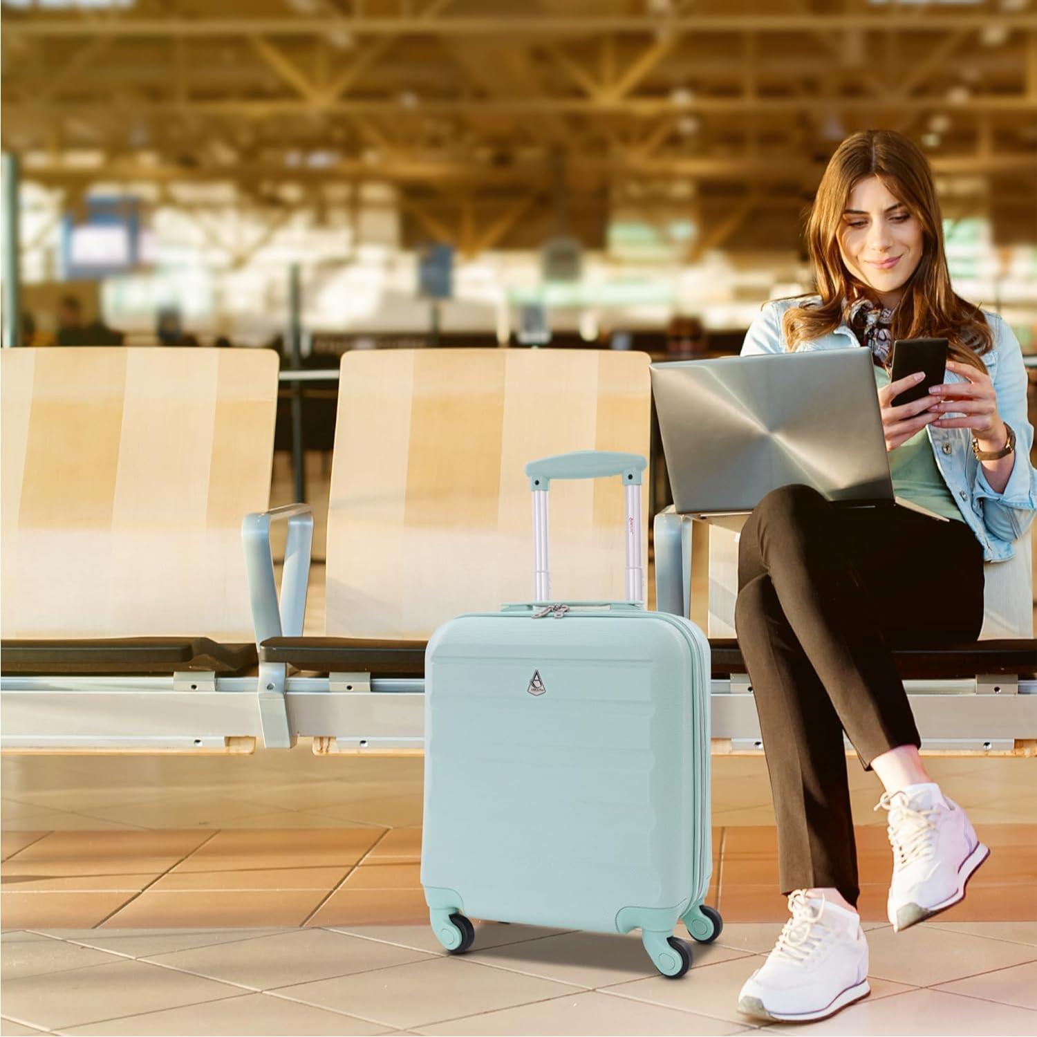 Aerolite 45x36x20cm easyJet Maximum Size Hard Shell Carry On Hand Cabin Luggage Underseat Flight Suitcase with 4 Wheels - Aerolite UK