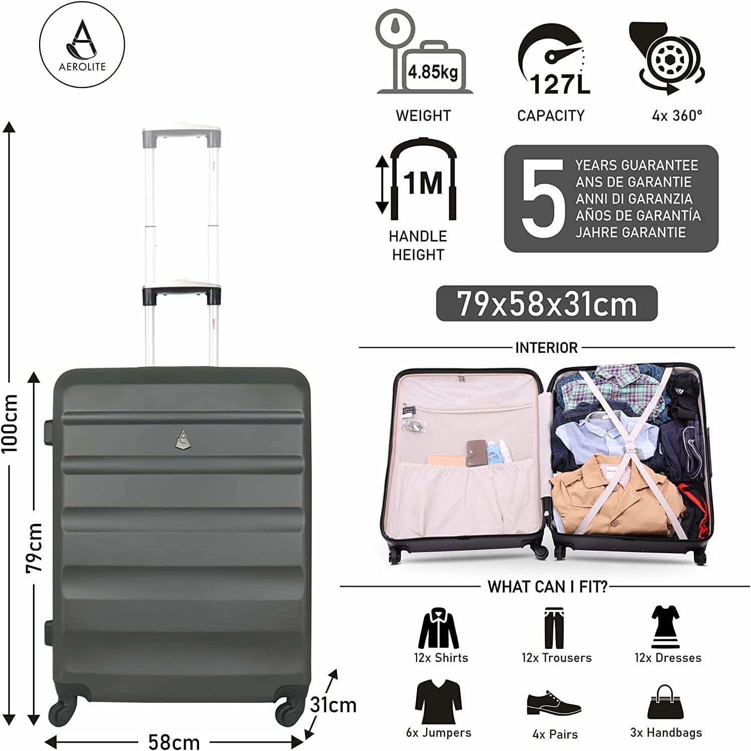 Aerolite Easyjet Ultimate Luggage Set, Large Cabin 56x45x25cm, Underseat Holdall 45x36x20cm, 29” Large Checked Suitcase, Luggage Scale and 2xTSA locks