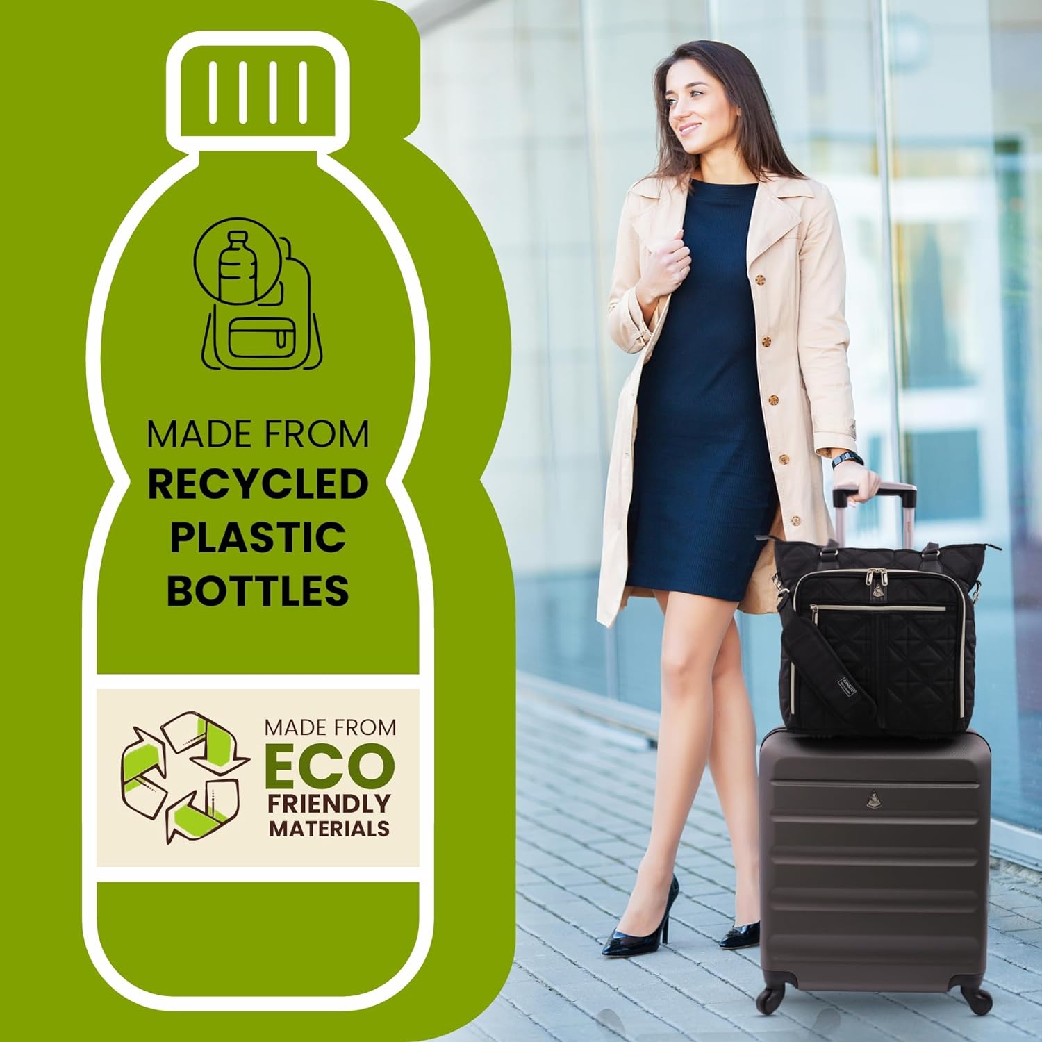 Aerolite 45x36x20 Easyjet Maximum Size Approved Laptop Bag - Fits up to 16.5", Overnight Hand Cabin Luggage Shoulder Bag Quilted with 10 Year Warranty (Black) - Aerolite UK