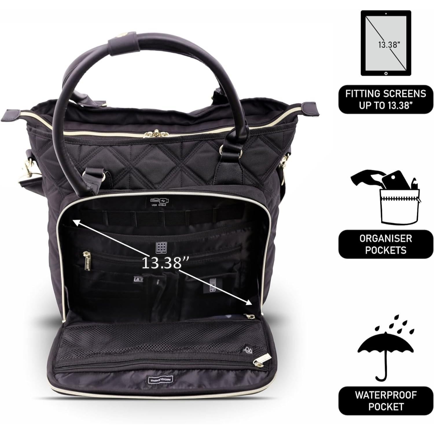 Aerolite 45x36x20cm easyJet Maximum Super Premium Quality Eco Friendly Laptop Bag - Fits up to 16.5", Overnight Hand Cabin Luggage Shoulder Bag Quilted with 10 Year Warranty (Black) + Luggage Scale + TSA Lock - Aerolite UK