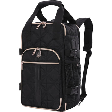 Aerolite 40x20x25cm quilted eco-friendly backpack in black, featuring multiple compartments, USB port, and adjustable straps for Ryanair cabin use.