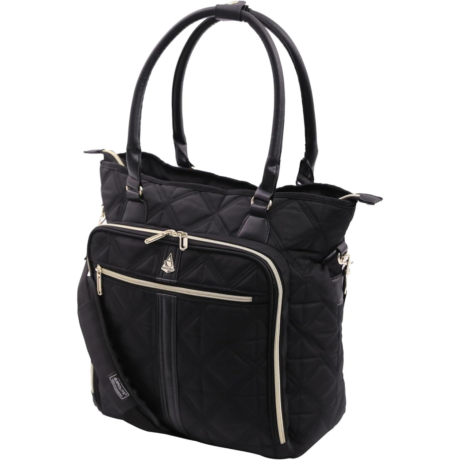 Aerolite 45x36x20 Easyjet Maximum Size Approved Laptop Bag - Fits up to 16.5", Overnight Hand Cabin Luggage Shoulder Bag Quilted with 10 Year Warranty (Black) - Aerolite UK