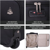 Aerolite 56x45x25cm easyJet Large Cabin, British Airways Jet2 Maximum Allowance Lightweight 2 Wheel Carry On Hand Cabin Luggage Bag Suitcase 56x45x25 with TSA Approved Lock Black (Set of 2) - Aerolite UK