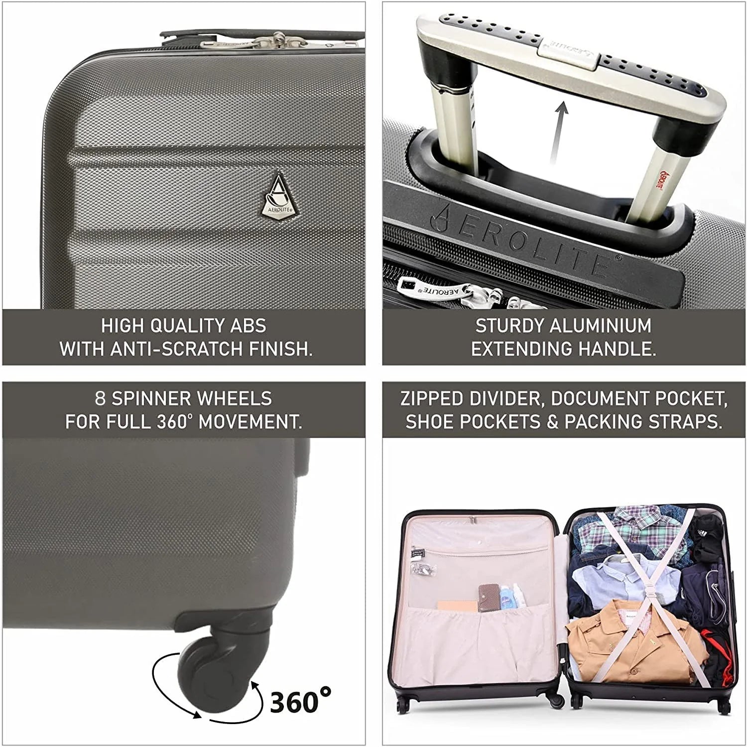 Aerolite Extra Large 29" Lightweight Hard Shell 8 - Wheels Suitcase, 5 Years Warranty, Pack Up To 32 KG - Aerolite UK