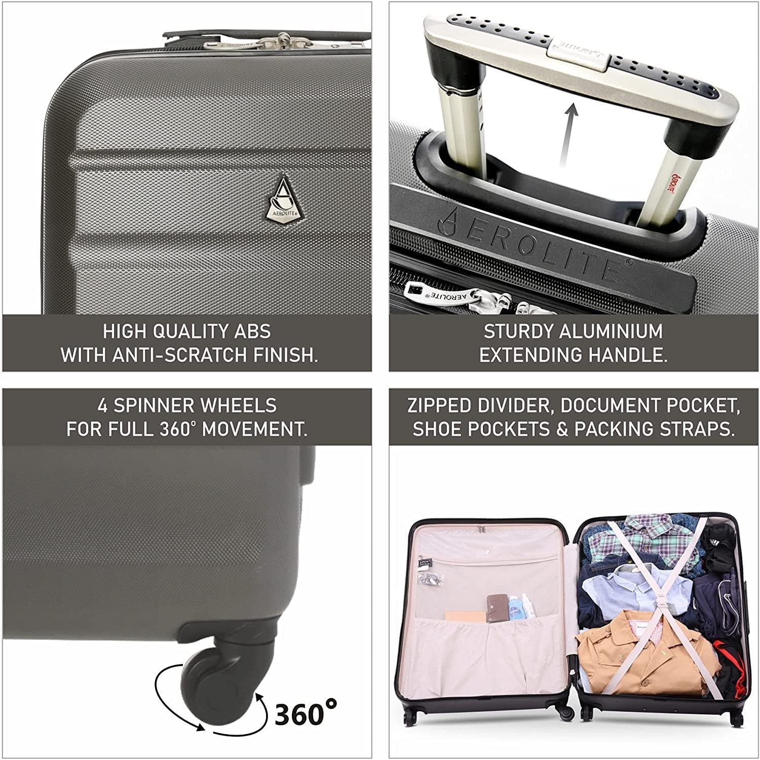 Aerolite Easyjet Ultimate Luggage Set, Large Cabin 56x45x25cm, Underseat Holdall 45x36x20cm, 29” Large Checked Suitcase, Luggage Scale and 2xTSA locks