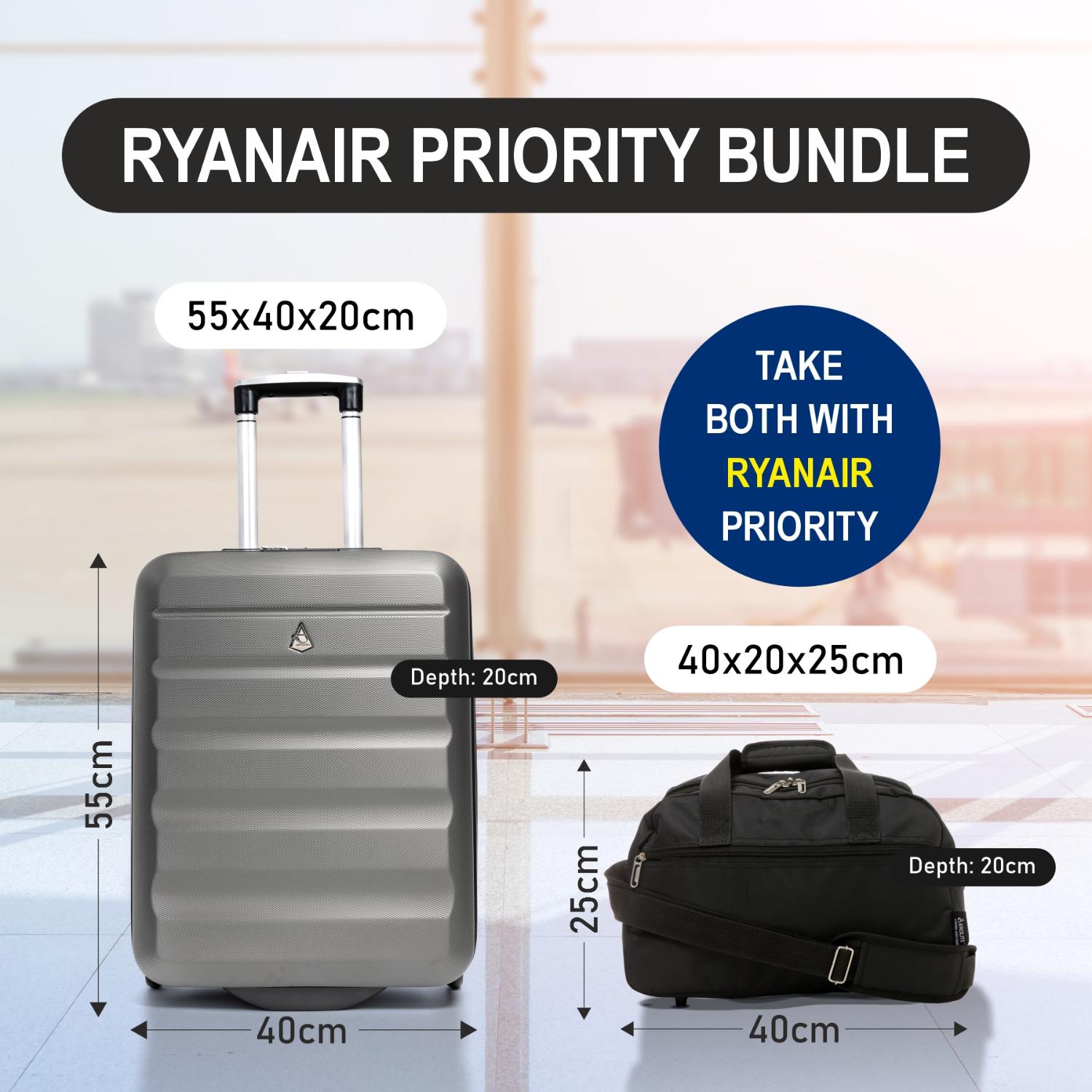 Aerolite Ryanair Maximum Bundle (55x40x20 Suitcase + 40x20x25 Holdall) 2 - Piece Carry On Hand Cabin Luggage Set Bundle - Aerolite UK