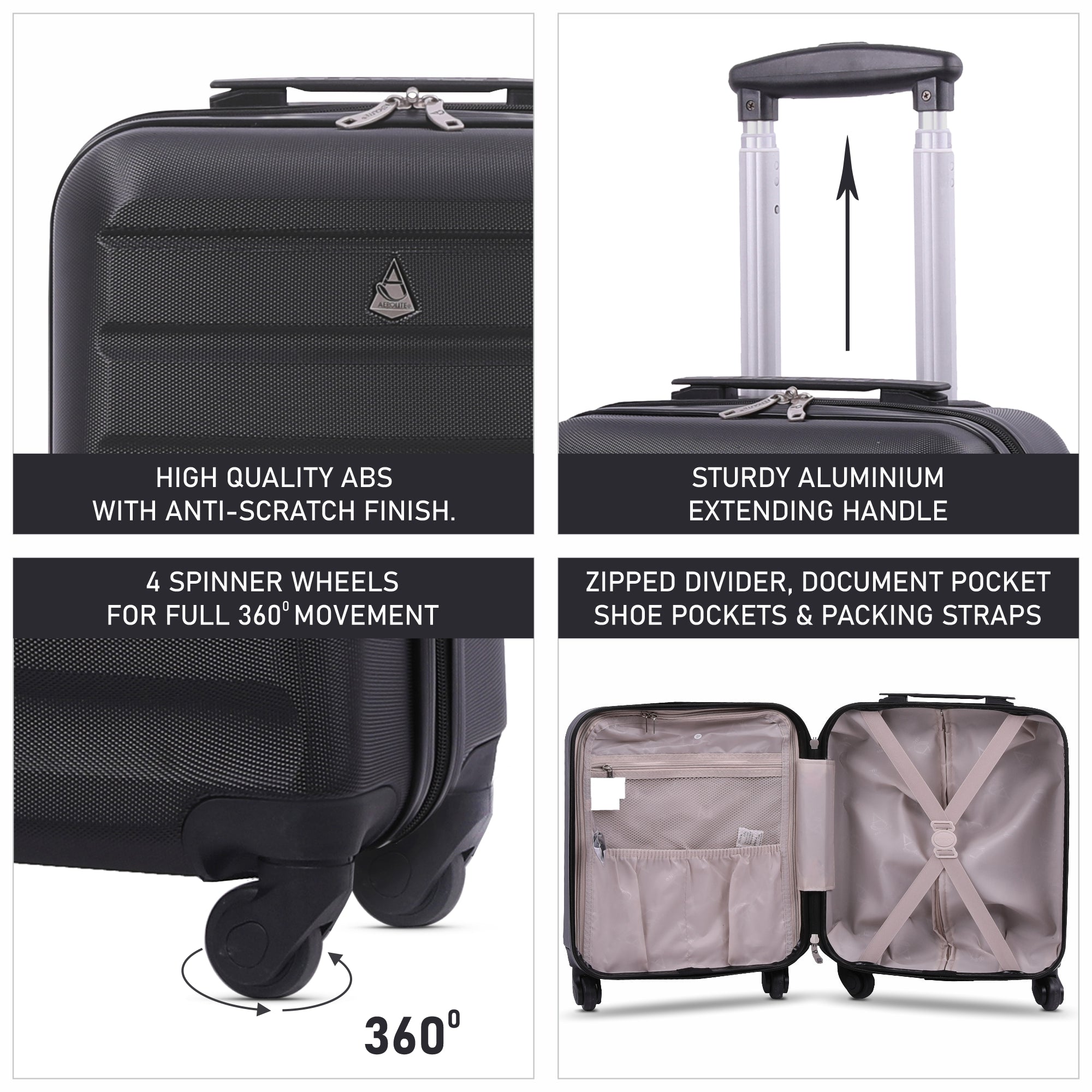 Aerolite 45x36x20cm easyJet Maximum Size Hard Shell Carry On Hand Cabin Luggage Underseat Flight Suitcase with 4 Wheels - Aerolite UK