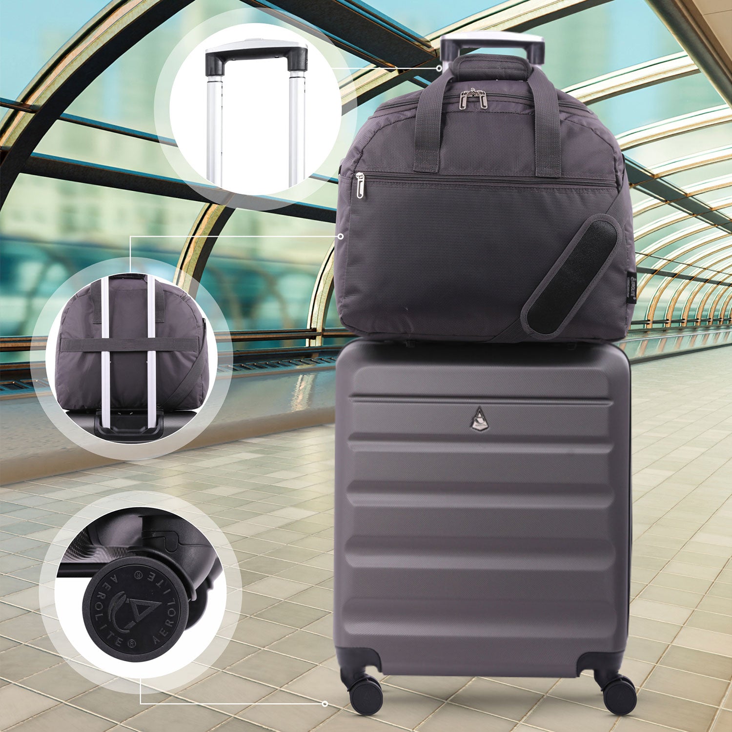 Aerolite Easyjet Bundle, Large Cabin (56x45x25cm) Lightweight Hard Shell Cabin Suitcase & (45x36x20cm) Easyjet Max Holdall