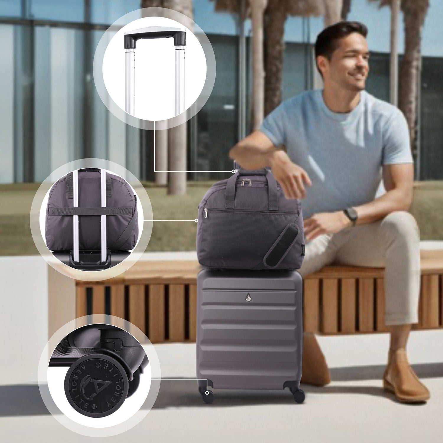 Aerolite Easyjet Bundle, Large Cabin (56x45x25cm) Lightweight Hard Shell Cabin Suitcase & (45x36x20cm) Easyjet Max Holdall