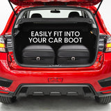 Black Aerolite suitcase fitting in car boot