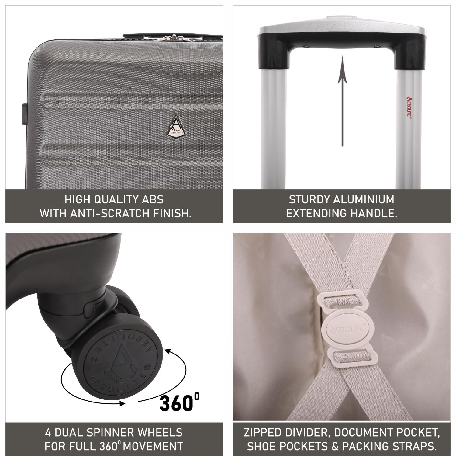 Close-up of Aerolite suitcase details and features