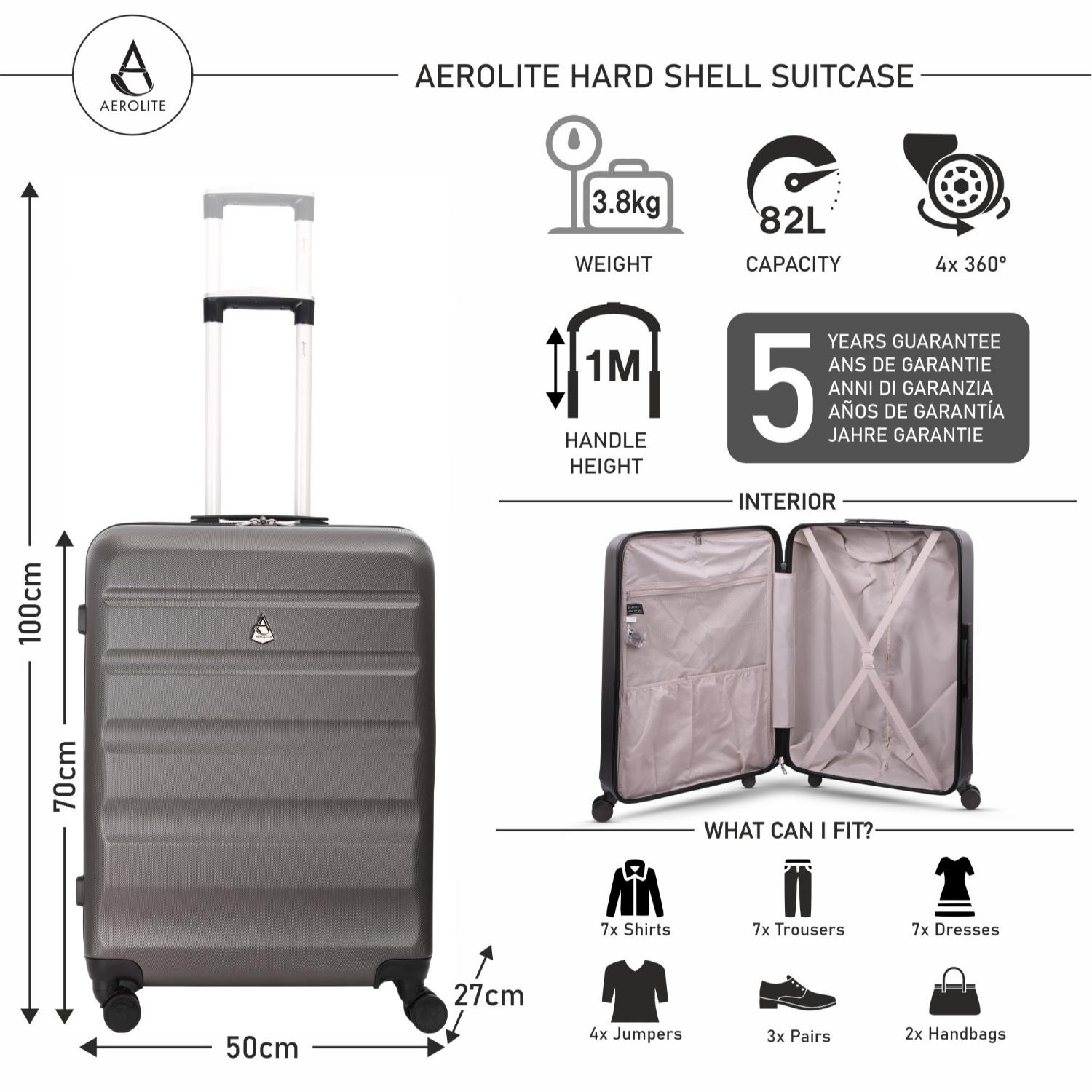 Aerolite Hard Shell 3 Piece Lightweight Suitcase Complete Luggage Set (Cabin 21" + Medium 25"+ Large 29" Hold Luggage Suitcase) - Aerolite UK