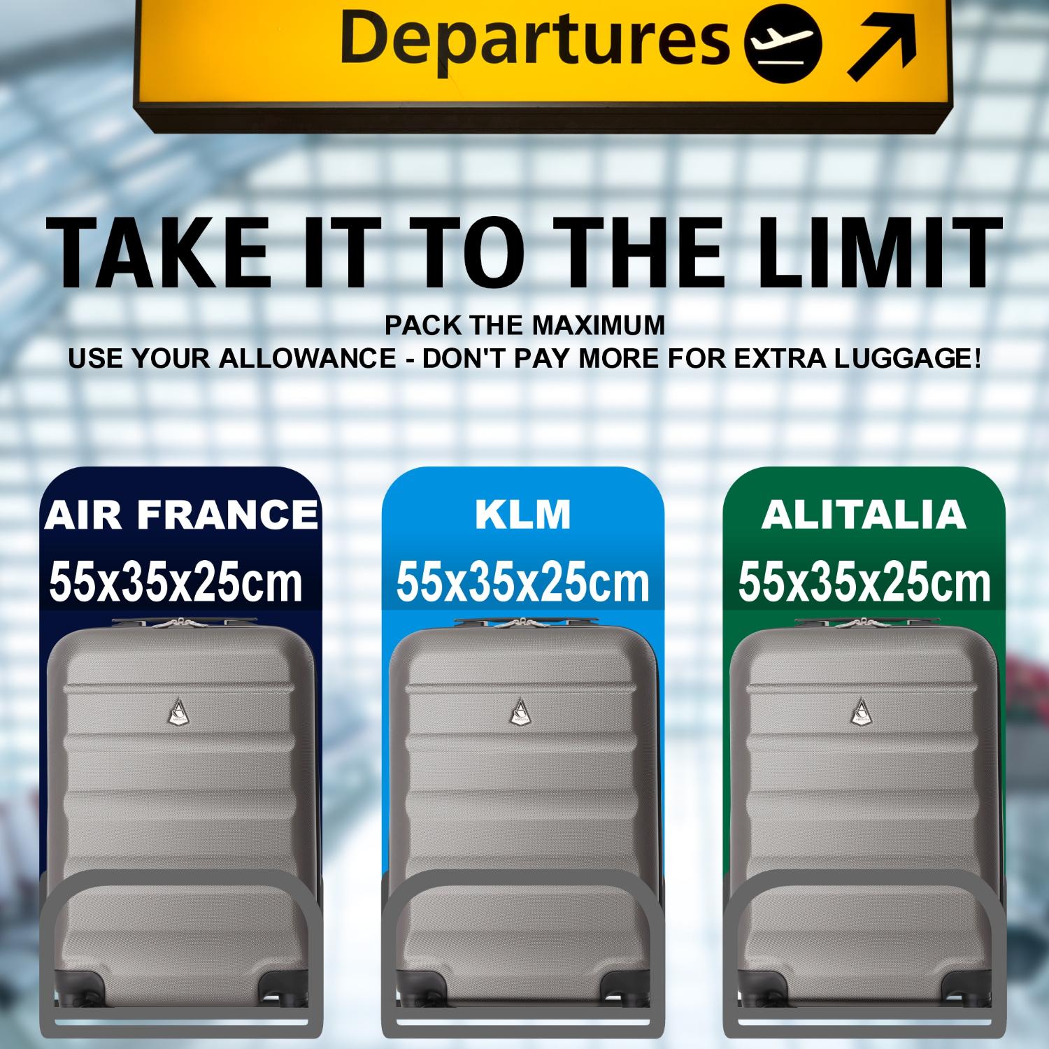 Aerolite (55x35x25cm) Hard Shell Carry On Hand Cabin Luggage Suitcase with 4 Wheels, Max Size for Air Europa, Air France, Alitalia, KLM & Transavia - Aerolite UK