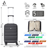 Aerolite (55x35x25cm) Hard Shell Carry On Hand Cabin Luggage Suitcase with 4 Wheels and Built-in TSA Combination Lock, Max Size for Air Europa, Air France, Alitalia, KLM & Transavia - Black