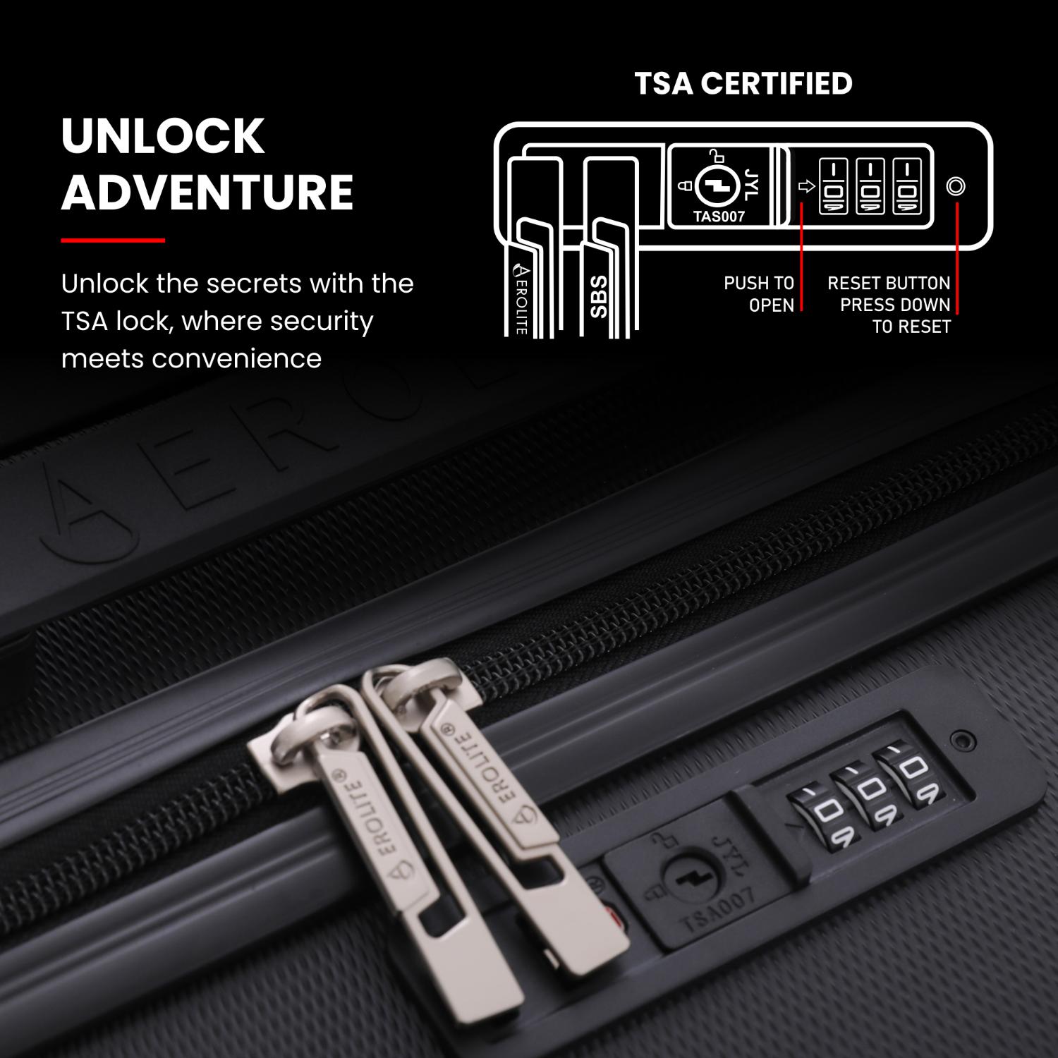 Aerolite TSA lock feature for secure travel