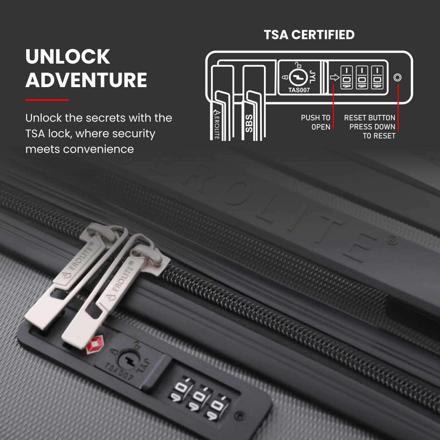 Aerolite TSA lock feature for secure travel