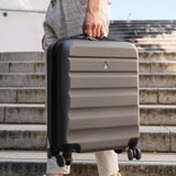 Close-up of Aerolite suitcase on stairs