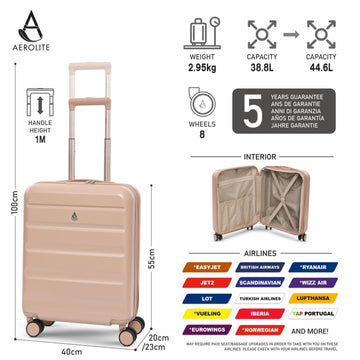 Aerolite Expandable 55x40x20cm to 55x40x23cm Ryanair Priority, Wizz Air Priority, Lufthansa Max Size Lightweight Hard Shell Carry On Hand Cabin Luggage Suitcase with 4 Wheels (BEIGE)