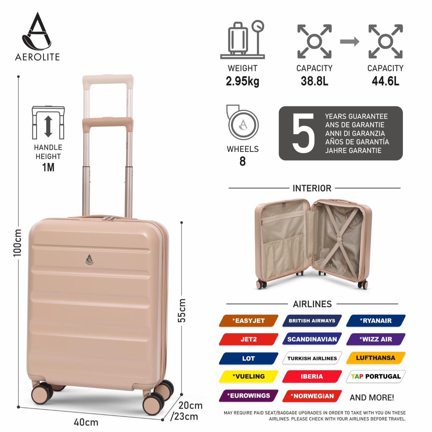 Aerolite Ryanair Cabin Bag Bundle – Expandable 55x40x20/23cm Hard Shell Suitcase + 40x30x20cm Underseat Bag (Latest Ryanair Size), Airline-Approved Carry-On Luggage Set with TSA Lock