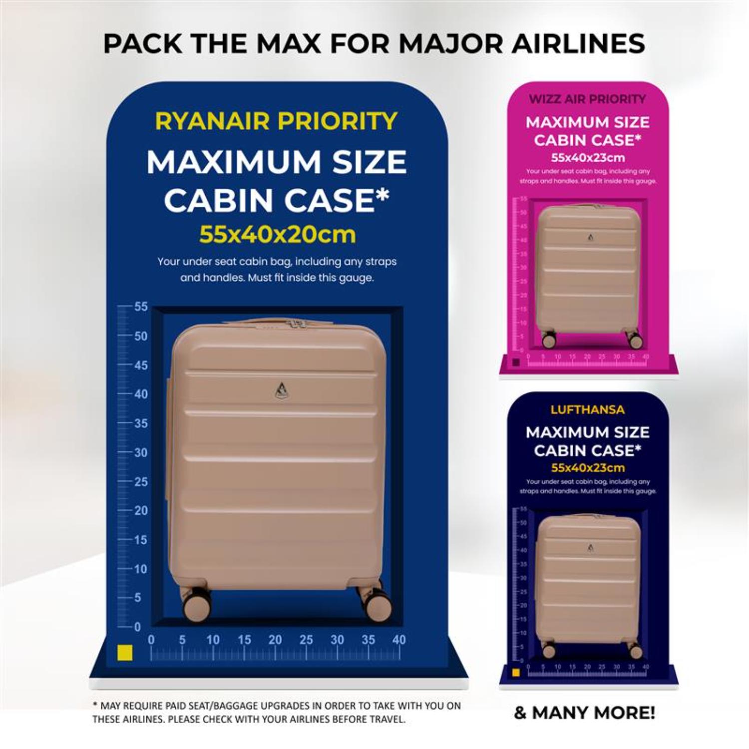 Aerolite Ryanair Cabin Bag Bundle – Expandable 55x40x20/23cm Hard Shell Suitcase + 40x30x20cm Underseat Bag (Latest Ryanair Size), Airline-Approved Carry-On Luggage Set with TSA Lock