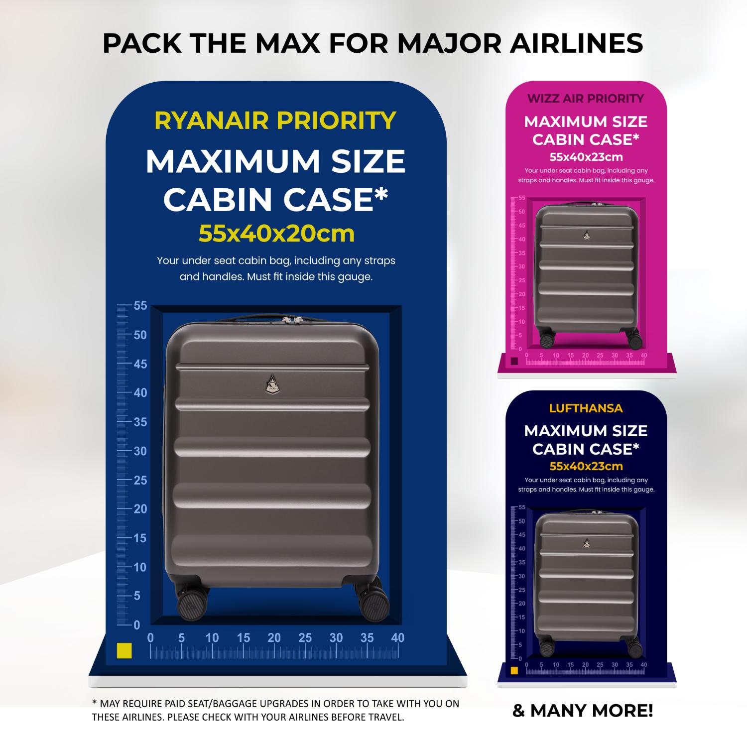 Aerolite Ryanair Cabin Bag Bundle – Expandable 55x40x20/23cm Hard Shell Suitcase + 40x30x20cm Underseat Bag (Latest Ryanair Size), Airline-Approved Carry-On Luggage Set with TSA Lock