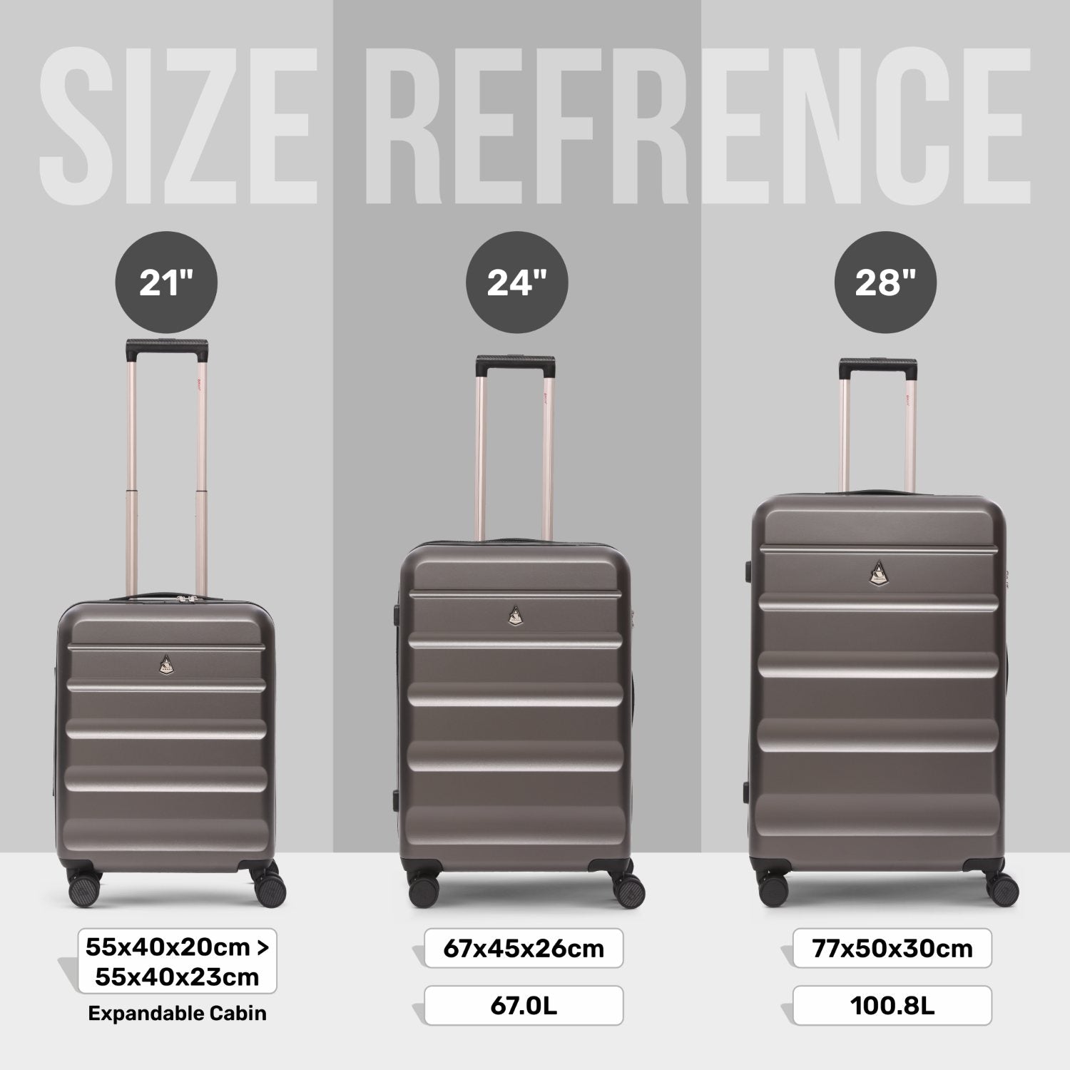 Aerolite 3-Piece Luggage Set – Lightweight Hard Shell Suitcases with 4 Dual Spinner Wheels & TSA Lock – Expandable Cabin (21”), Medium (24”), Large (28”) – Expandable Carry-On Case Included – Charcoal