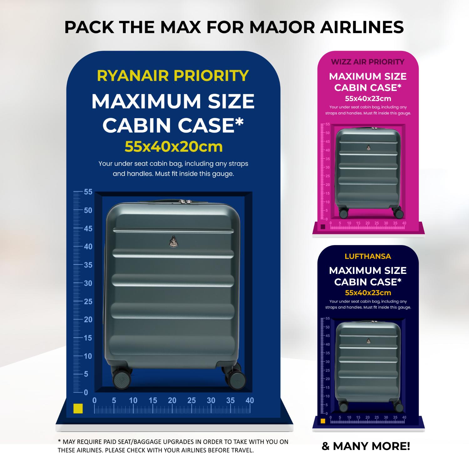 Aerolite Ryanair Priority Max Bundle – Expandable 55x40x20/23cm Hard Shell Suitcase + 40x30x20cm Underseat Bag (Latest Ryanair Size), Airline-Approved Carry-On Luggage Set with TSA Lock