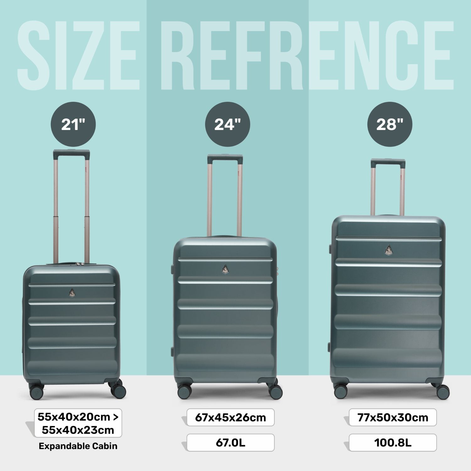 Aerolite 3-Piece Luggage Set – Lightweight Hard Shell Suitcases with 4 Dual Spinner Wheels & TSA Lock – Expandable Cabin (21”), Medium (24”), Large (28”) – Expandable Carry-On Case Included – Forest Green