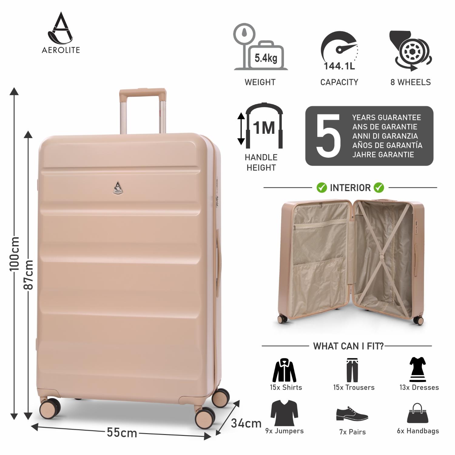 Aerolite Extra Large XL 32" 144L Lightweight ABS Hard Shell Suitcase, 4 Dual Wheel Spinner, TSA Lock, Heavy-Duty Check-In Travel Luggage - Beige
