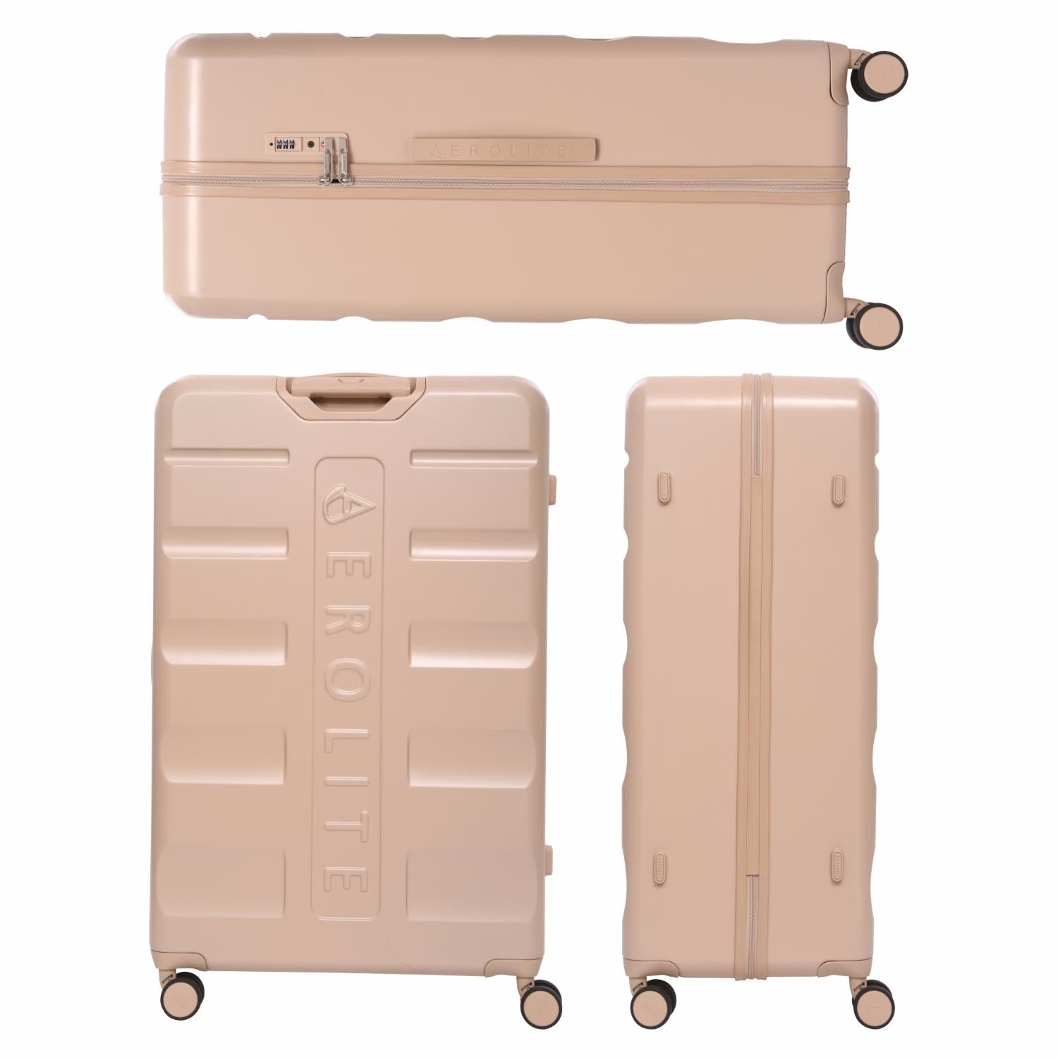 Aerolite 4-Piece ABS Lightweight Luggage Set – Expandable Cabin, Medium, Large & XL Hard Shell Suitcases with Spinner Wheels & TSA Lock – Beige
