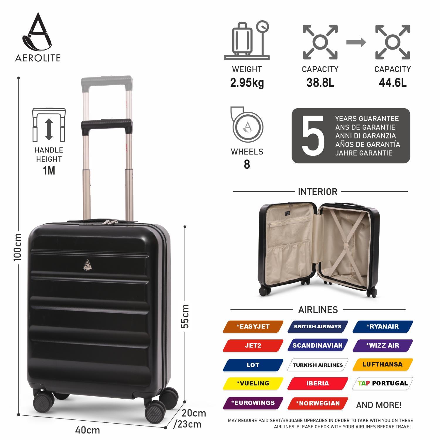 Aerolite Ryanair Cabin Bag Bundle – Expandable 55x40x20/23cm Hard Shell Suitcase + 40x30x20cm Underseat Bag (Latest Ryanair Size), Airline-Approved Carry-On Luggage Set with TSA Lock