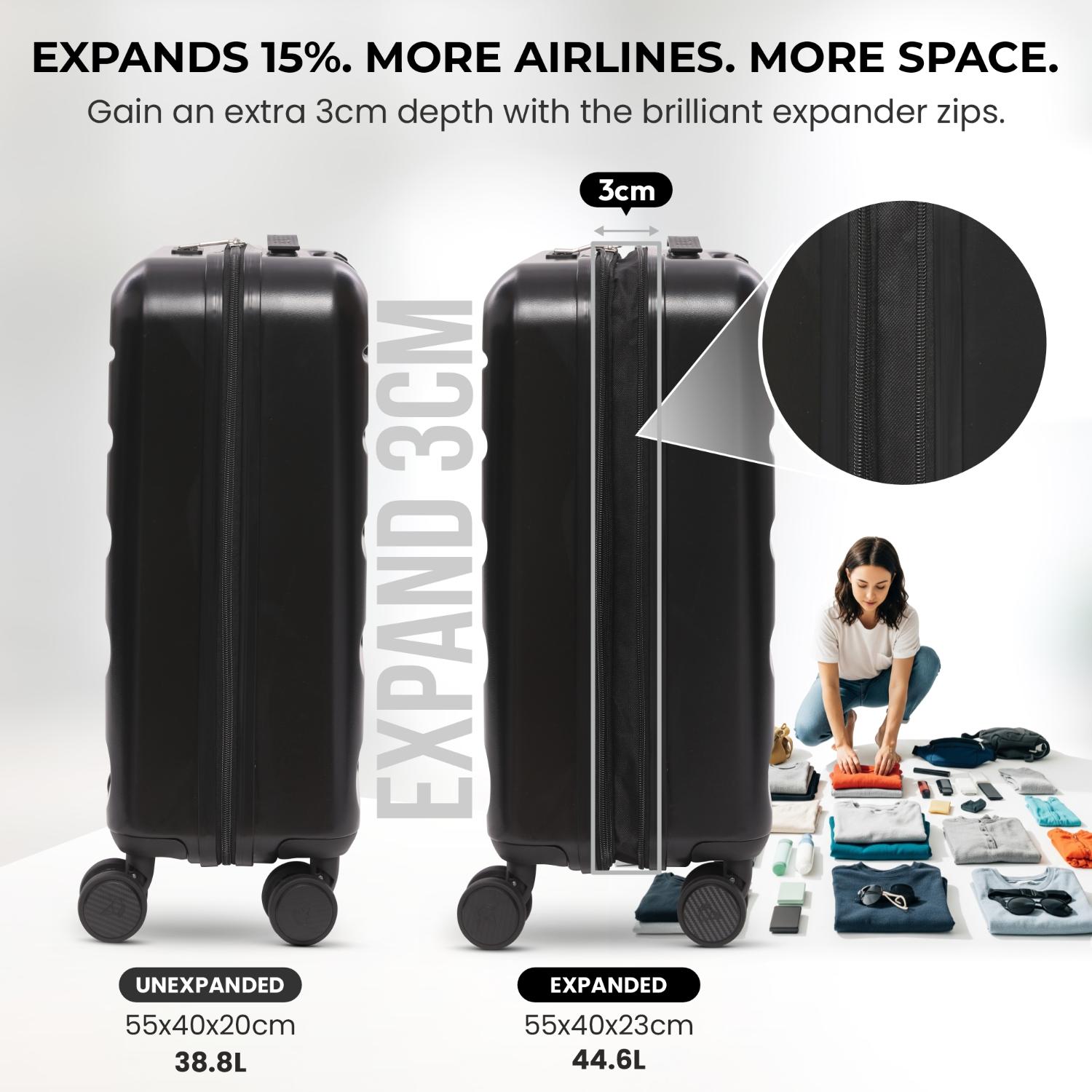 Aerolite Ryanair Cabin Bag Bundle – Expandable 55x40x20/23cm Hard Shell Suitcase + 40x30x20cm Underseat Bag (Latest Ryanair Size), Airline-Approved Carry-On Luggage Set with TSA Lock