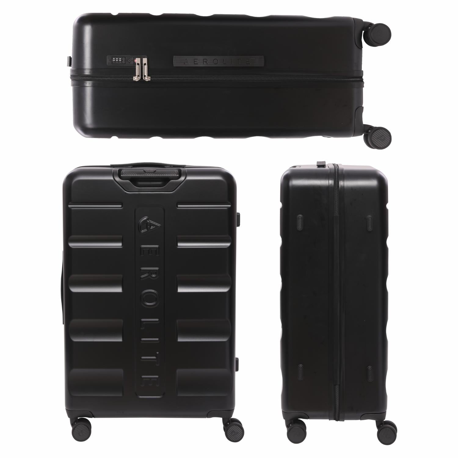 Aerolite 3-Piece Luggage Set – Lightweight Hard Shell Suitcases with 4 Dual Spinner Wheels & TSA Lock – Expandable Cabin (21”), Medium (24”), Large (28”) – Expandable Carry-On Case Included – Black