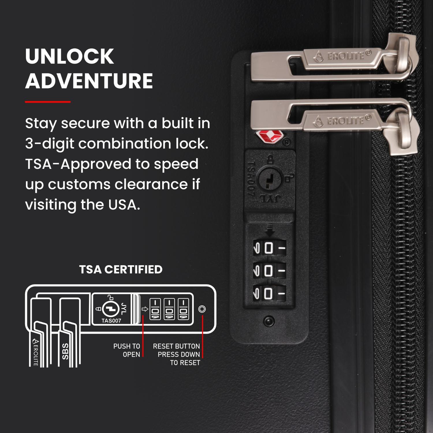 Aerolite 3-Piece Luggage Set – Lightweight Hard Shell Suitcases with 4 Dual Spinner Wheels & TSA Lock – Expandable Cabin (21”), Medium (24”), Large (28”) – Expandable Carry-On Case Included – Black