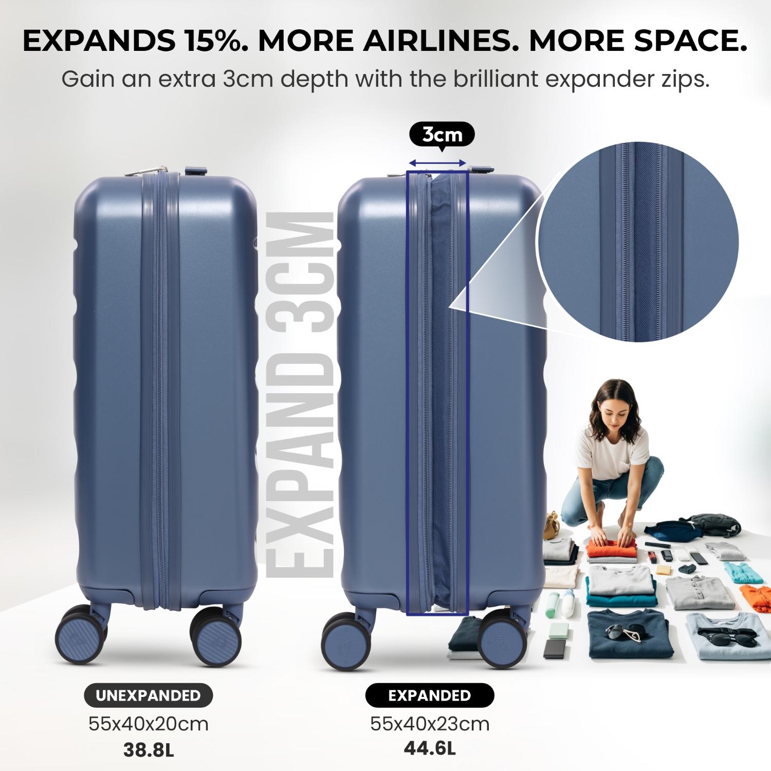 Aerolite Expandable 55x40x20cm to 55x40x23cm Ryanair Priority, Wizz Air Priority, Lufthansa Max Size Lightweight Hard Shell Carry On Hand Cabin Luggage Suitcase with 4 Wheels (BLUE)