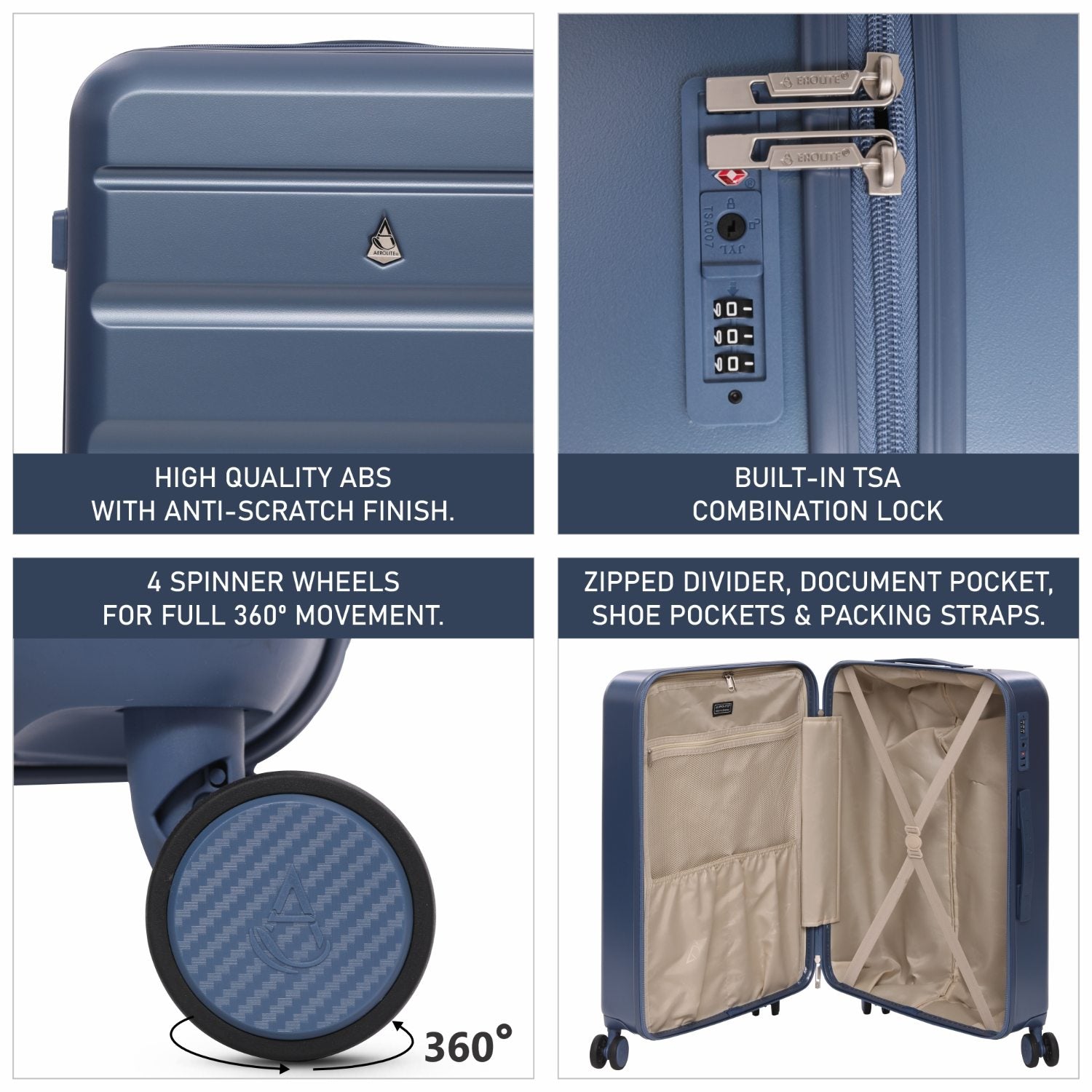 Aerolite 24” Medium 67L ABS Check-In Suitcase – Lightweight Hard Shell Luggage with 4 Spinner Wheels, TSA Lock & Organised Interior – Blue