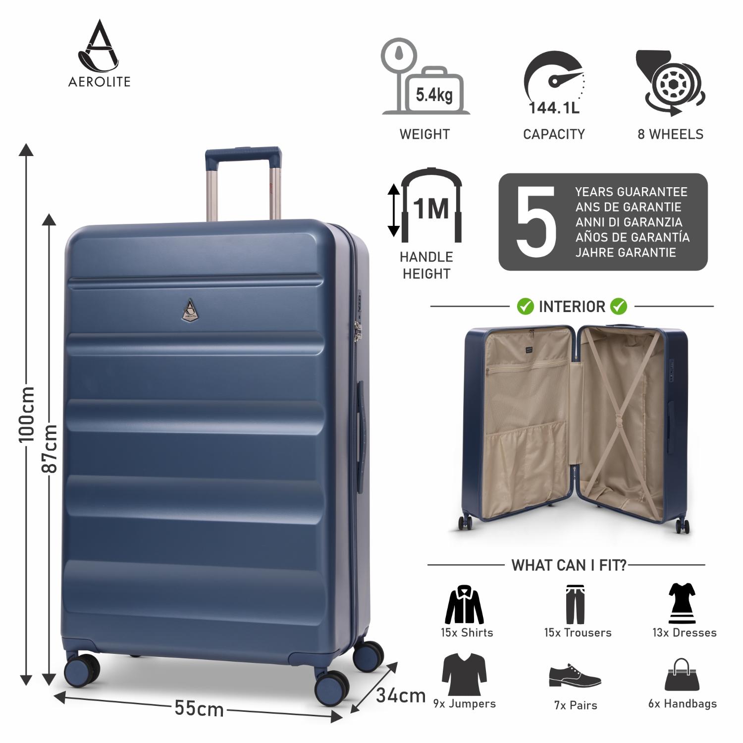 Aerolite Extra Large XL 32" 144L Lightweight ABS Hard Shell Suitcase, 4 Dual Wheel Spinner, TSA Lock, Heavy-Duty Check-In Travel Luggage - Blue