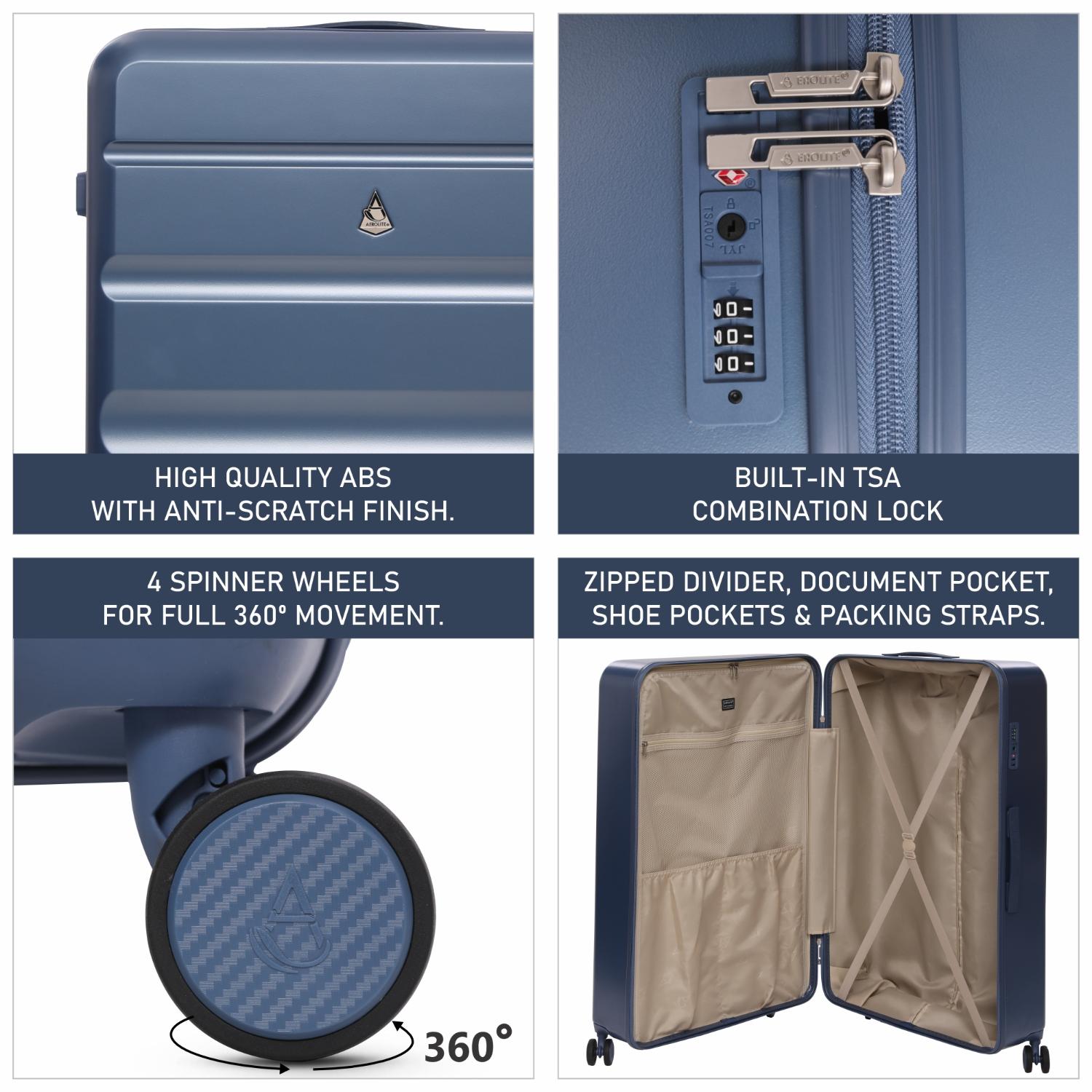 Aerolite Extra Large XL 32" 144L Lightweight ABS Hard Shell Suitcase, 4 Dual Wheel Spinner, TSA Lock, Heavy-Duty Check-In Travel Luggage - Blue