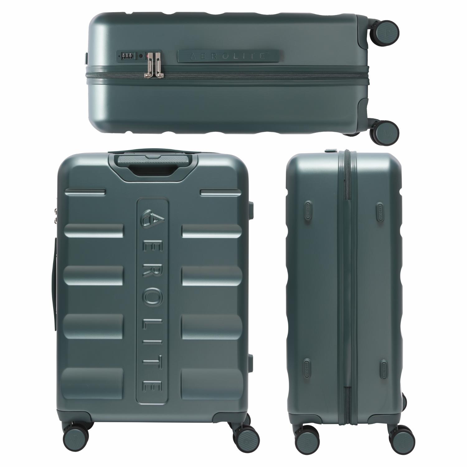Aerolite 3-Piece Luggage Set – Lightweight Hard Shell Suitcases with 4 Dual Spinner Wheels & TSA Lock – Expandable Cabin (21”), Medium (24”), Large (28”) – Expandable Carry-On Case Included – Forest Green