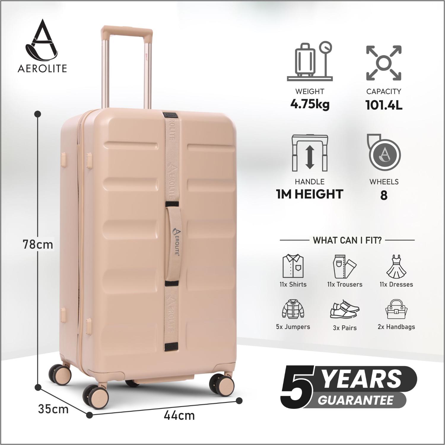 Aerolite 101L Large Trunk Suitcase with 4+1 Spinner Wheels, ABS Hard Shell Luggage with TSA Lock, Lightweight Check-in Travel Suitcase Trunk - Beige