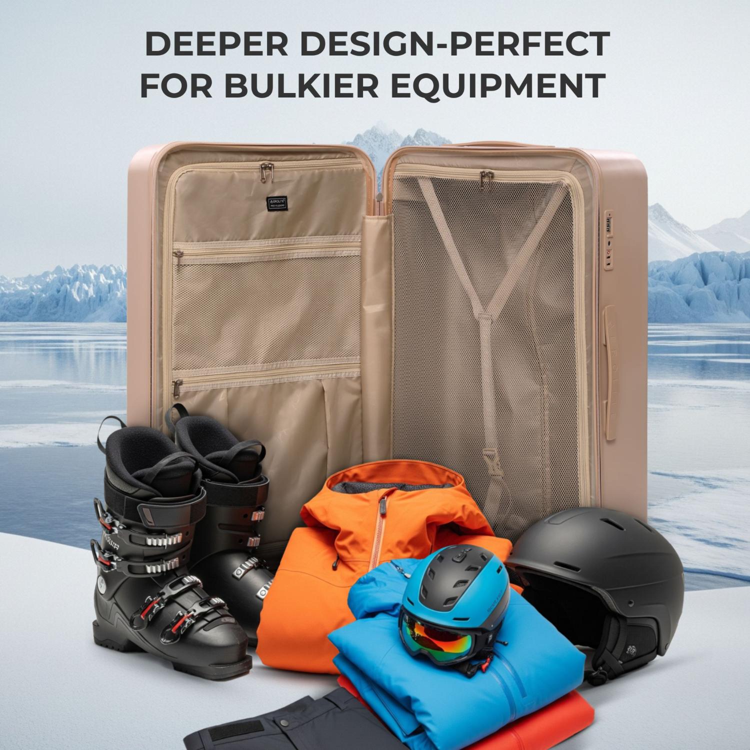 Aerolite 101L Large Trunk Suitcase with 4+1 Spinner Wheels, ABS Hard Shell Luggage with TSA Lock, Lightweight Check-in Travel Suitcase Trunk - Beige