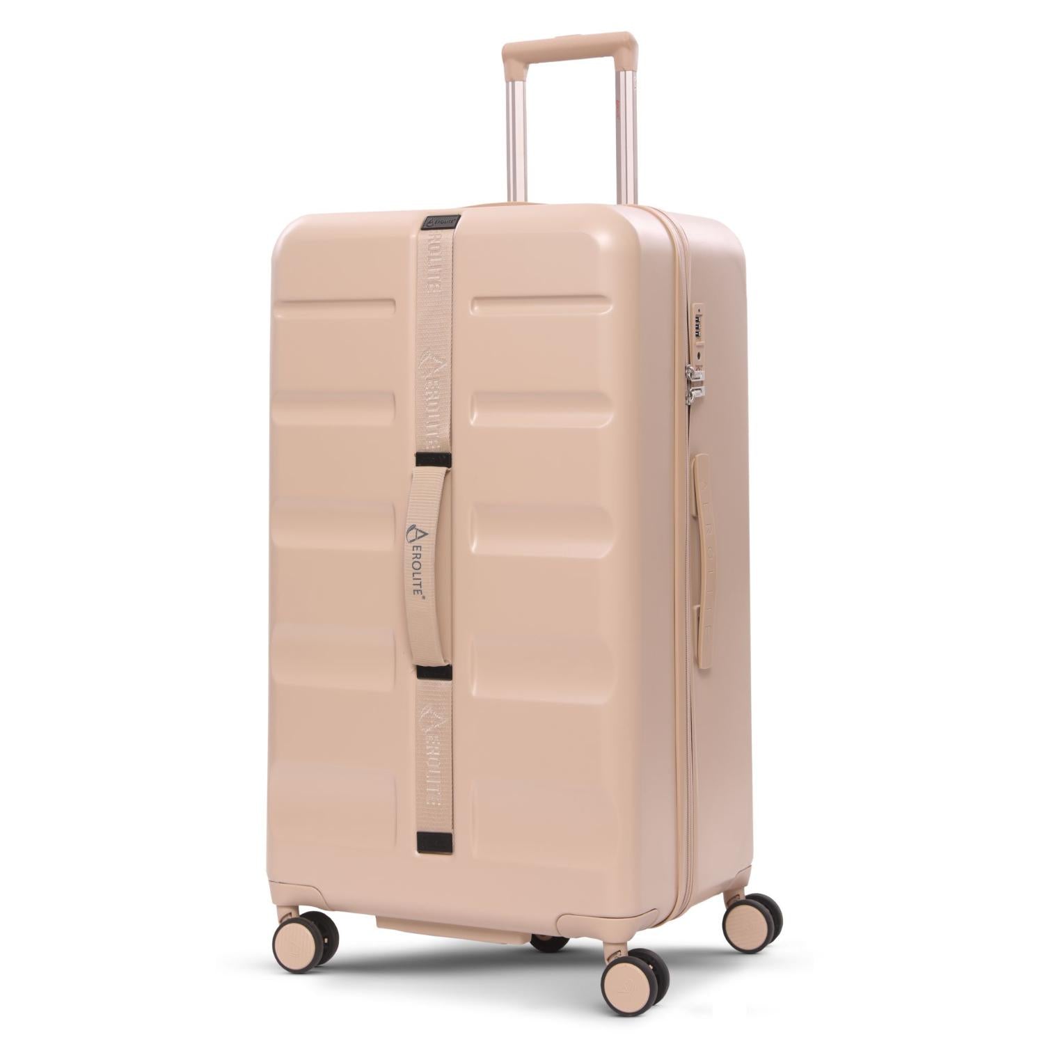 Aerolite 101L Large Trunk Suitcase with 4+1 Spinner Wheels, ABS Hard Shell Luggage with TSA Lock, Lightweight Check-in Travel Suitcase Trunk - Beige