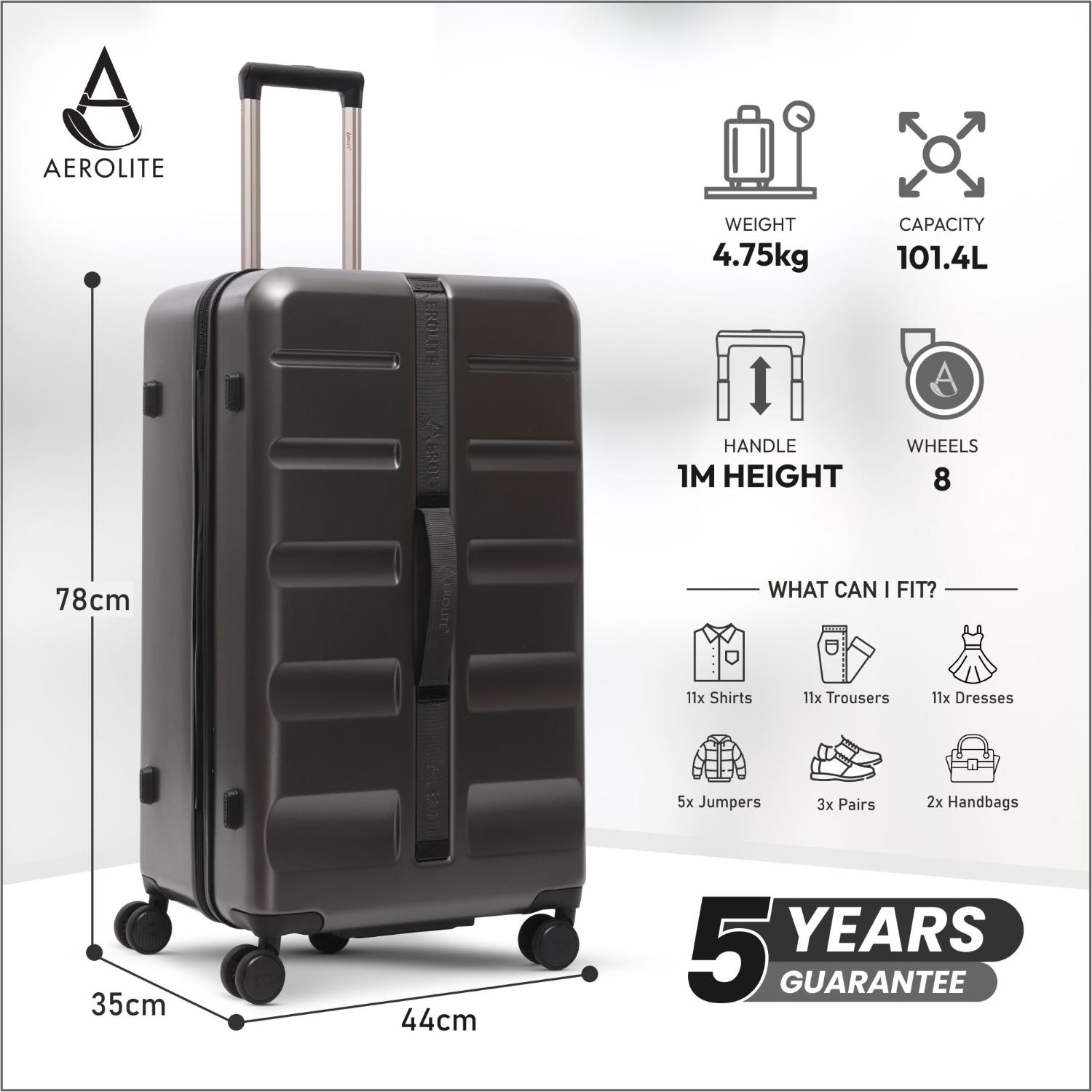 Aerolite 101L Large Trunk Suitcase with 4+1 Spinner Wheels, ABS Hard Shell Luggage with TSA Lock, Lightweight Check-in Travel Suitcase Trunk - Charcoal