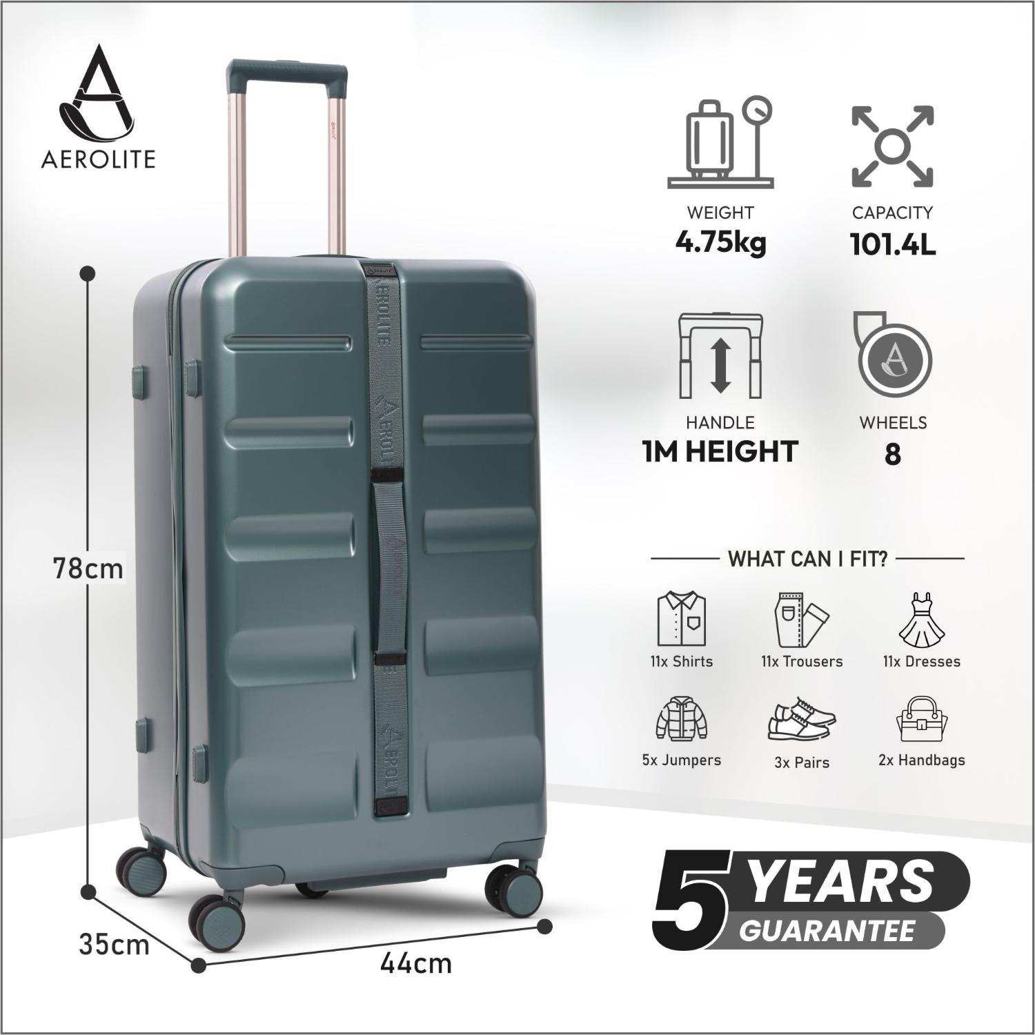 Aerolite 101L Large Trunk Suitcase with 4+1 Spinner Wheels, ABS Hard Shell Luggage with TSA Lock, Lightweight Check-in Travel Suitcase Trunk - Forest Green