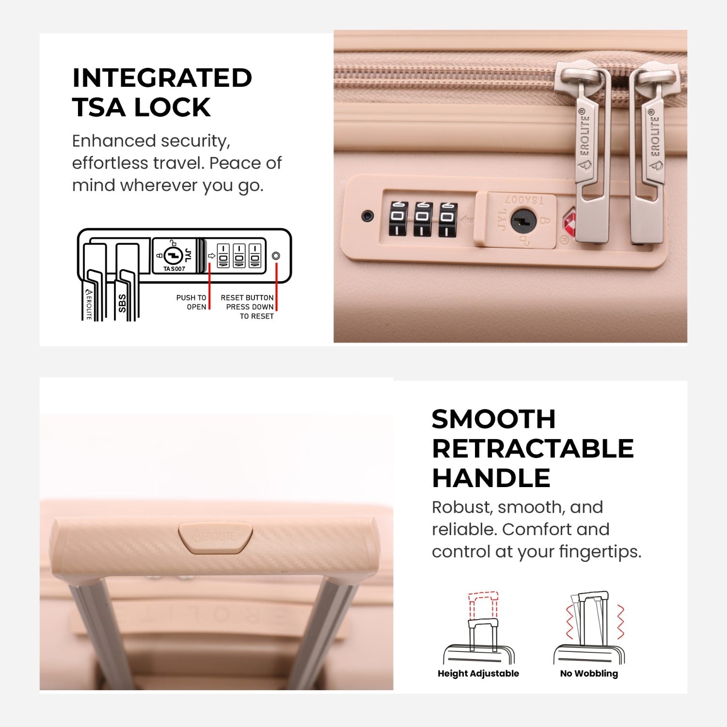 Aerolite Expandable Cabin Suitcase 55x40x20cm Ryanair Priority Max Size, Expands to 55x40x23cm for Lufthansa & Wizz Air Priority, Hard Shell 2-Wheel Carry-On Trolley with TSA Lock, 40–46L Capacity, Beige