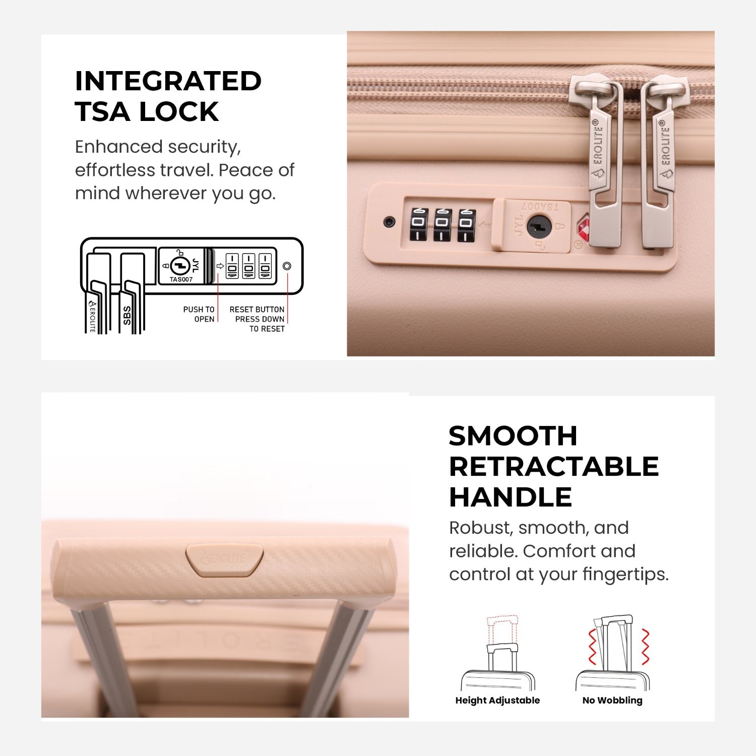 Aerolite 55x35x25cm Hard Shell Carry On Hand Cabin Luggage Suitcase with 4 Spinner Wheels & TSA Lock – Max Size Cabin Bag for Air Europa, Air France, ITA Airways, KLM & Transavia - Beige