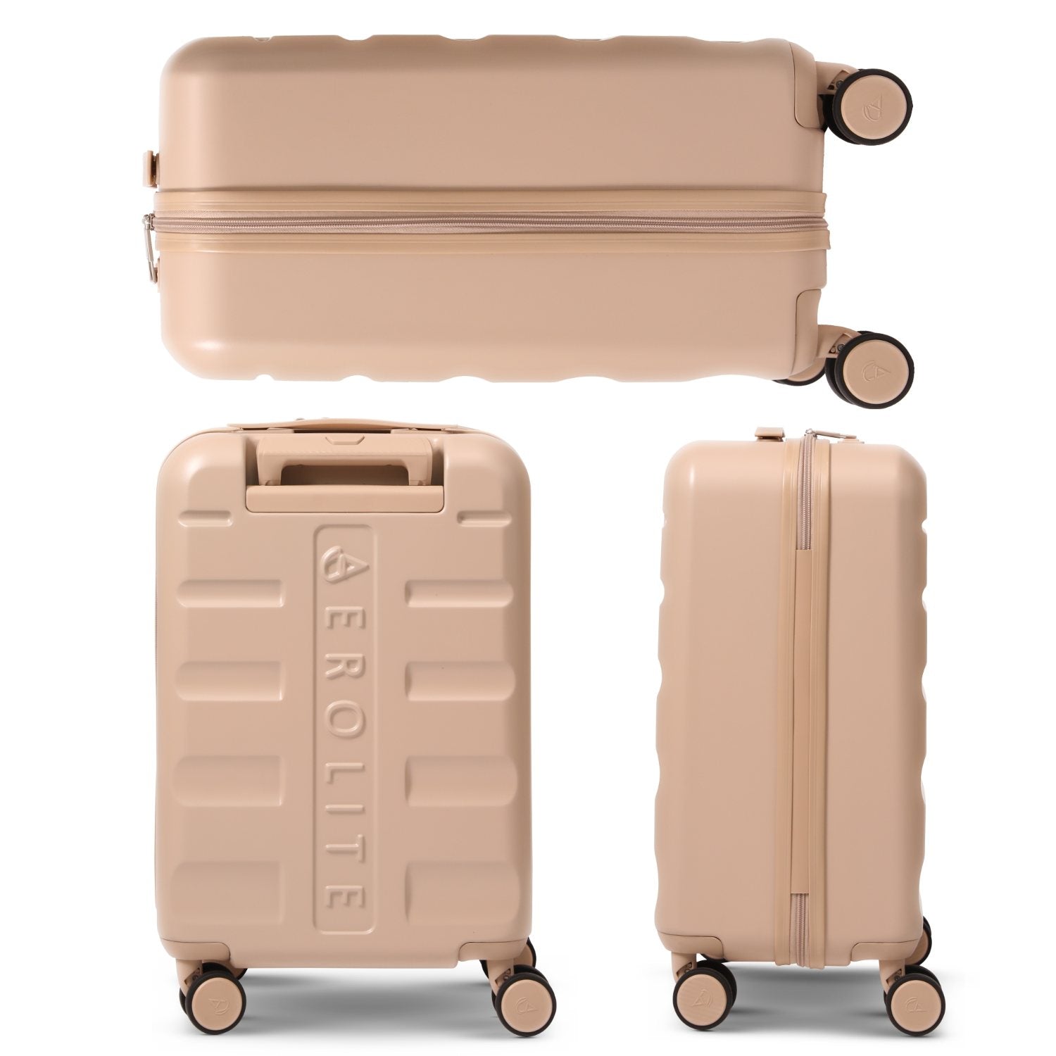 Aerolite 55x35x25cm Hard Shell Carry On Hand Cabin Luggage Suitcase with 4 Spinner Wheels & TSA Lock – Max Size Cabin Bag for Air Europa, Air France, ITA Airways, KLM & Transavia - Beige