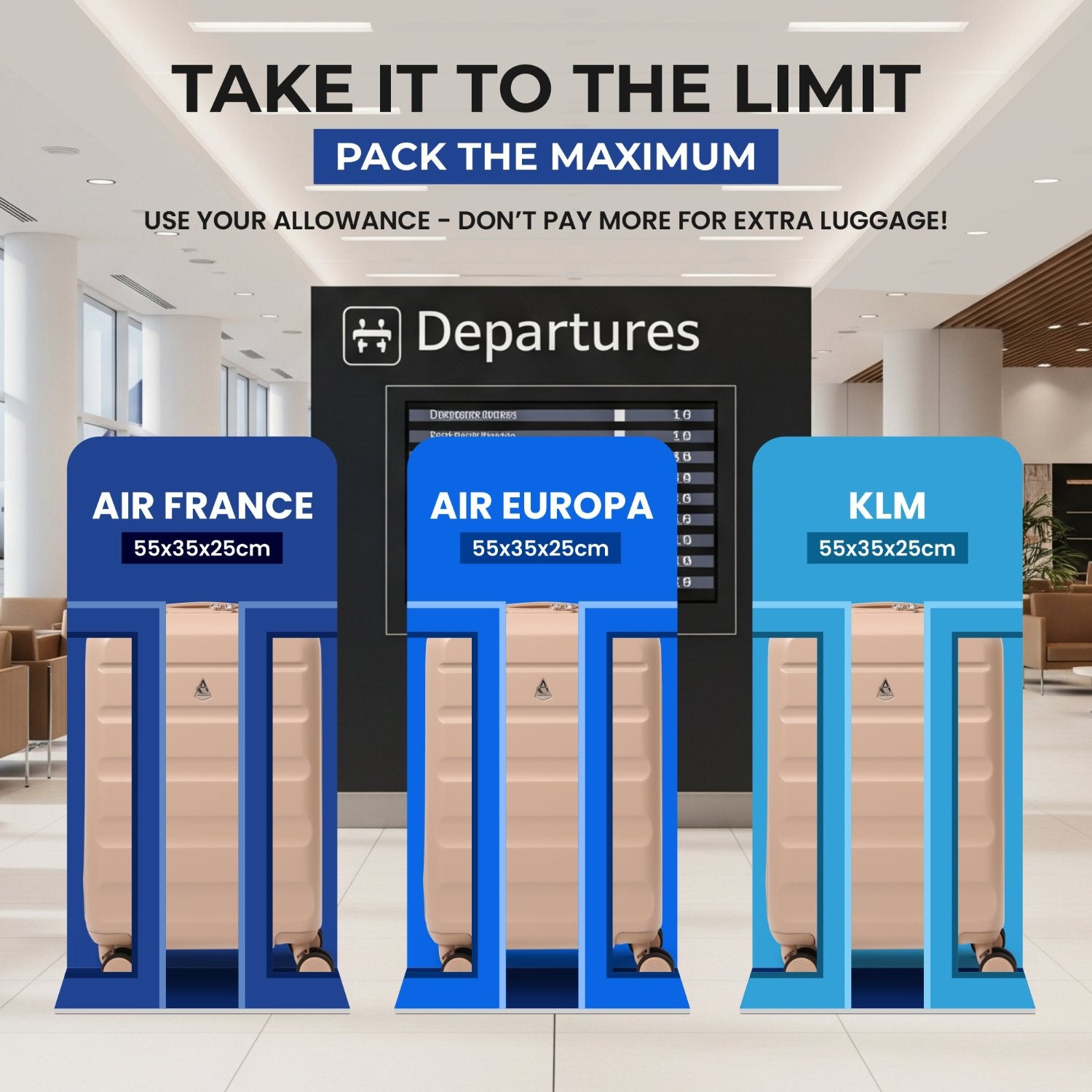 Aerolite 55x35x25cm Hard Shell Carry On Hand Cabin Luggage Suitcase with 4 Spinner Wheels & TSA Lock – Max Size Cabin Bag for Air Europa, Air France, ITA Airways, KLM & Transavia - Beige