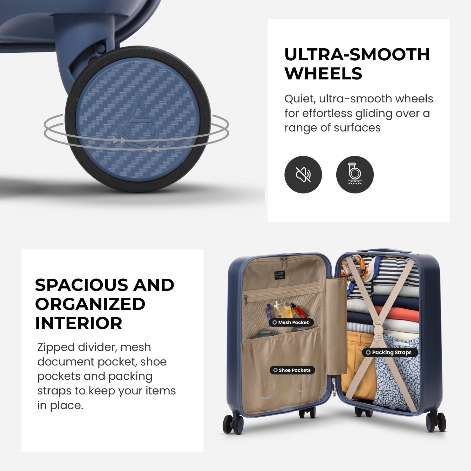 Aerolite 55x35x25cm Hard Shell Carry On Hand Cabin Luggage Suitcase with 4 Spinner Wheels & TSA Lock – Max Size Cabin Bag for Air Europa, Air France, ITA Airways, KLM & Transavia - Blue